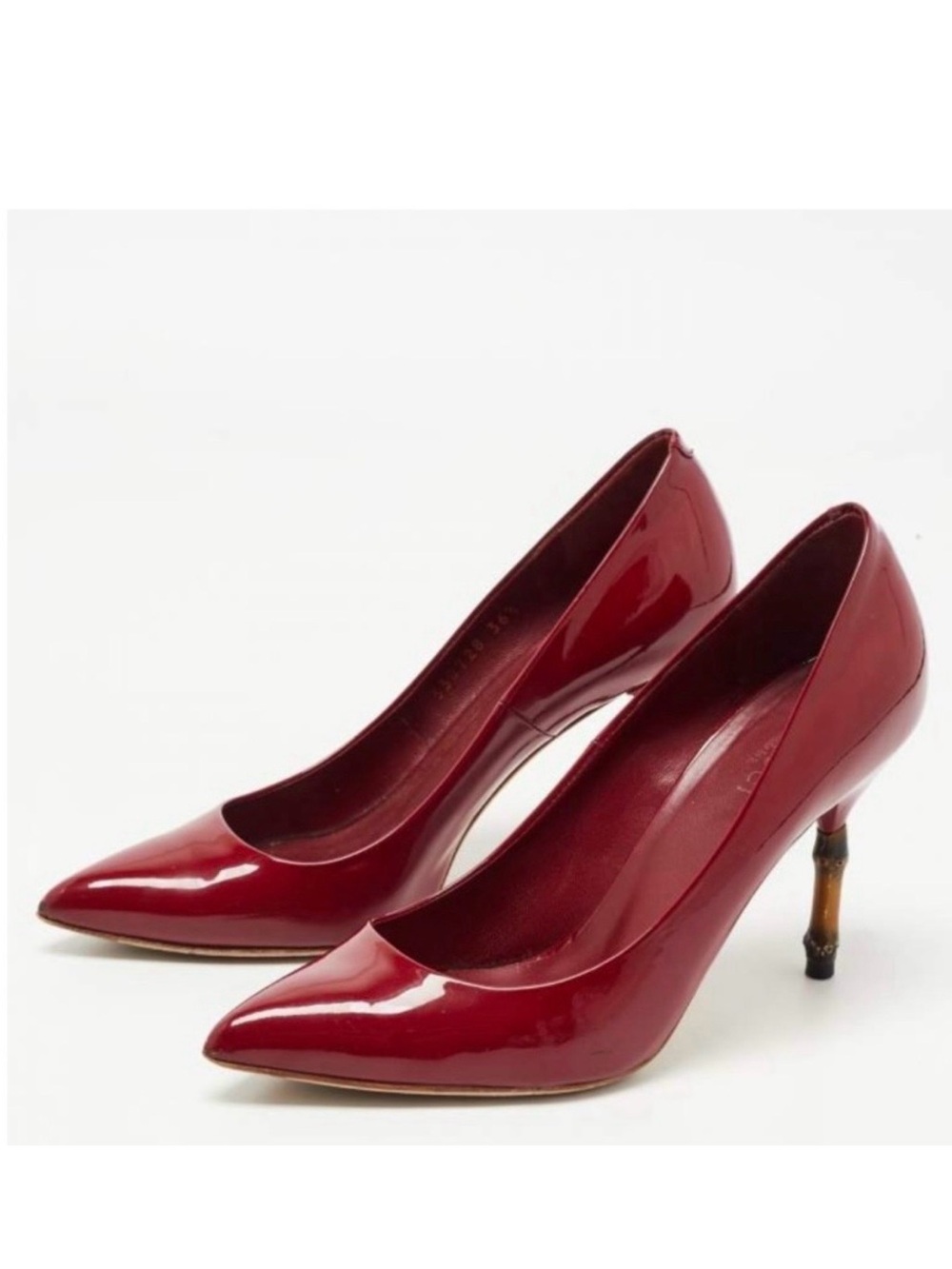 Gucci Pointed Toe Bamboo Patent Leather Heels 38.5